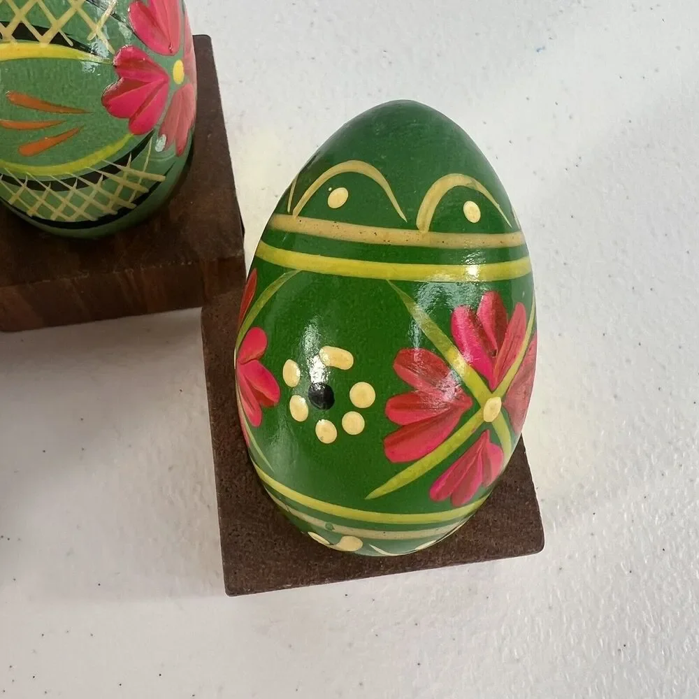 Wooden Hand Painted Lacquered Eggs Bright Decorative Floral‎ Easter